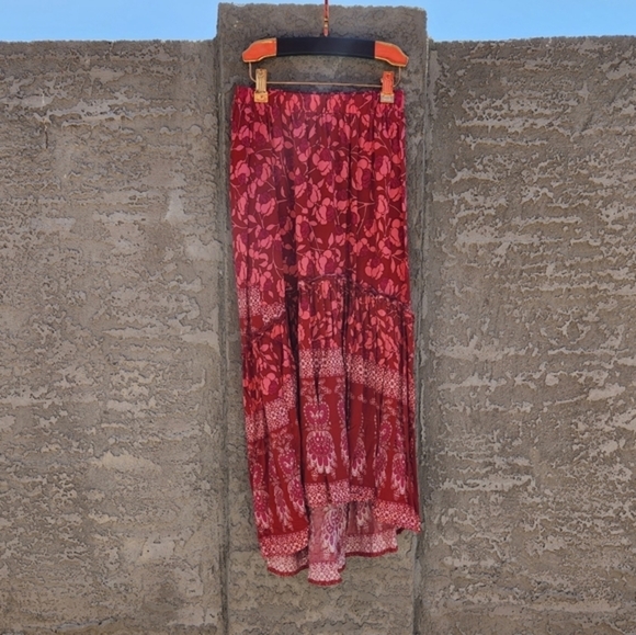 Bohemian Red Floral Print Skirt Floral‎ - Picture 3 of 4